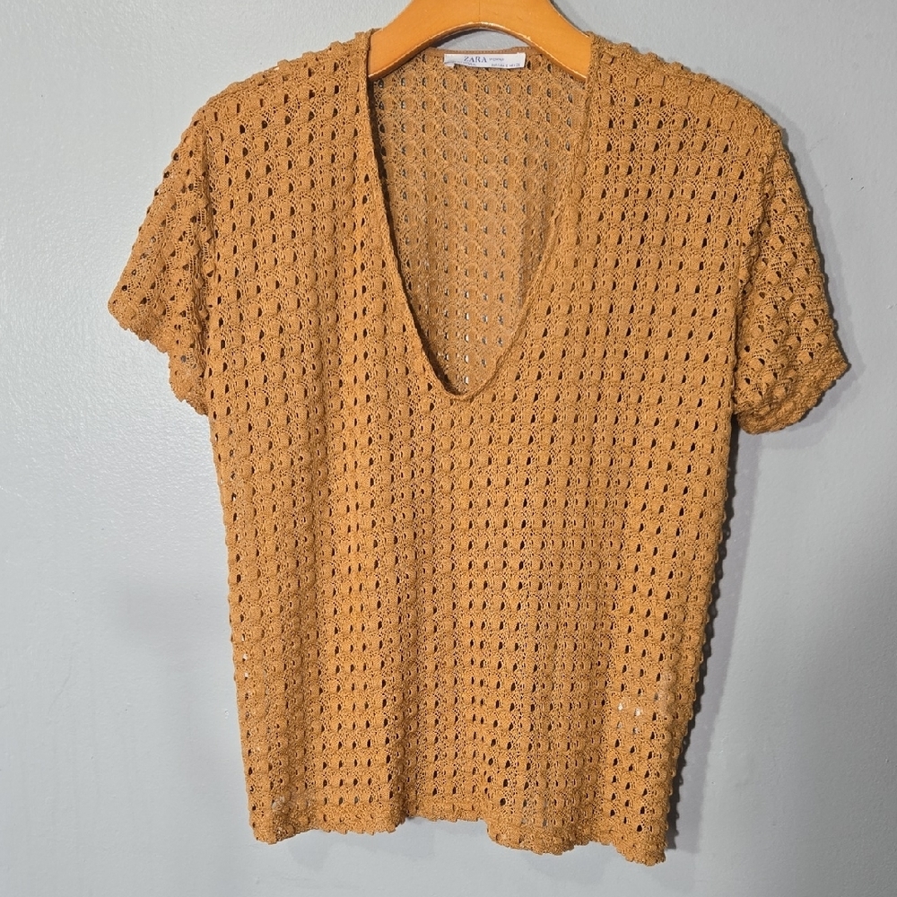 Zara Tan Cropped Relaxed T-Shirt